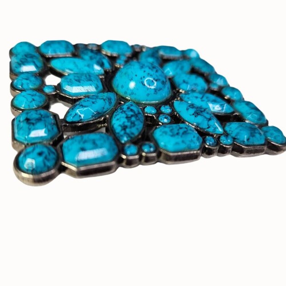 Turquoise Color Inspired Belt Buckle Gemstone Design and Metal Frame Costume Vtg - Picture 3 of 6